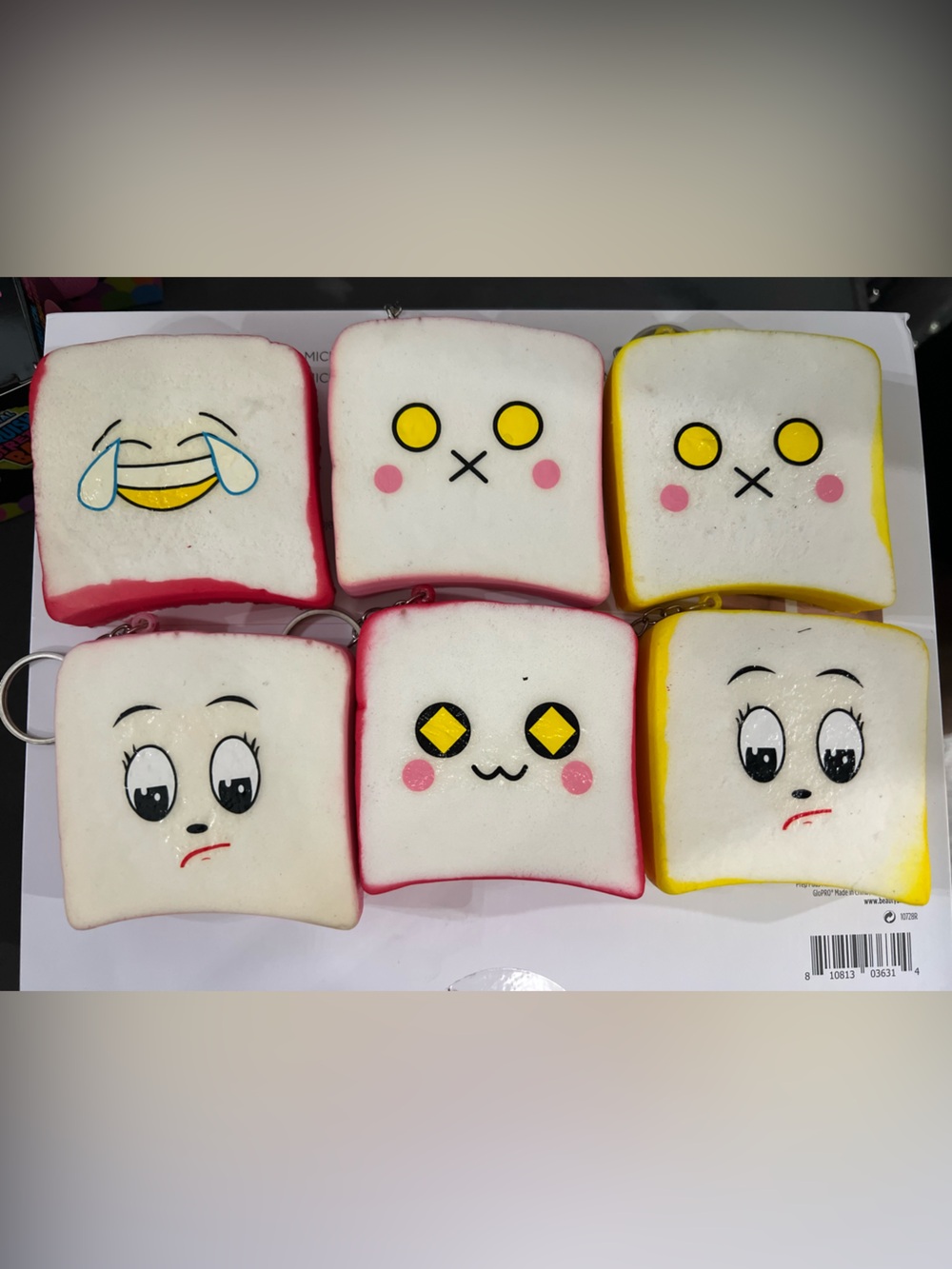 Cute Cartoon Squishy Toast Keychain - White and Pink/Yellow